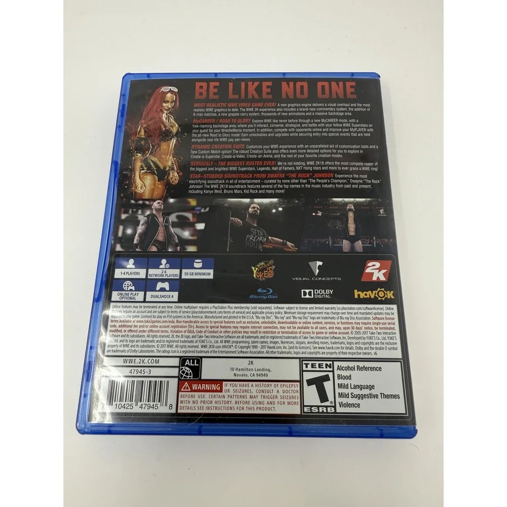 WWE 2K18 Sony PlayStation 4 PS4 Wrestling Video Game 2K Sports Blu-ray Disc